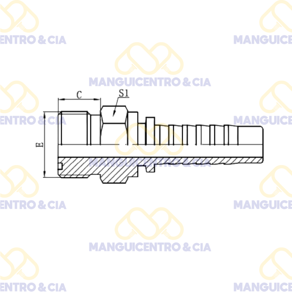 Espiga Macho Orfs Asiento Plano O-ring 1/4*1/4 - Imagen 3