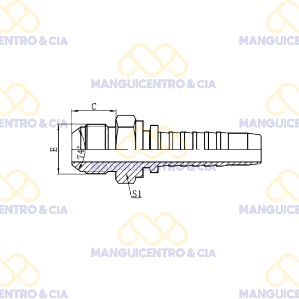Espiga Macho JIC 1/4" x 1/4" (para manguera R2–R12) - Imagen 3