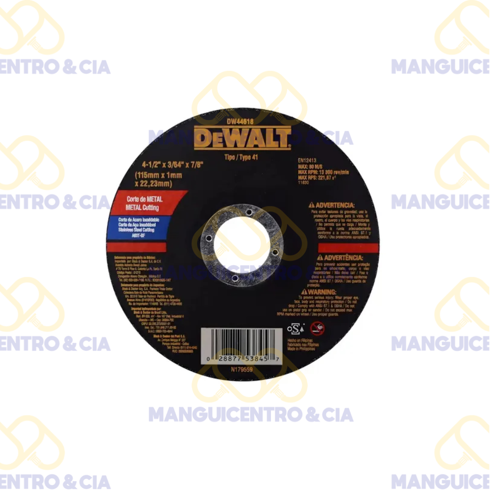 Disco de Corte 4-1/2" DeWalt DW44618