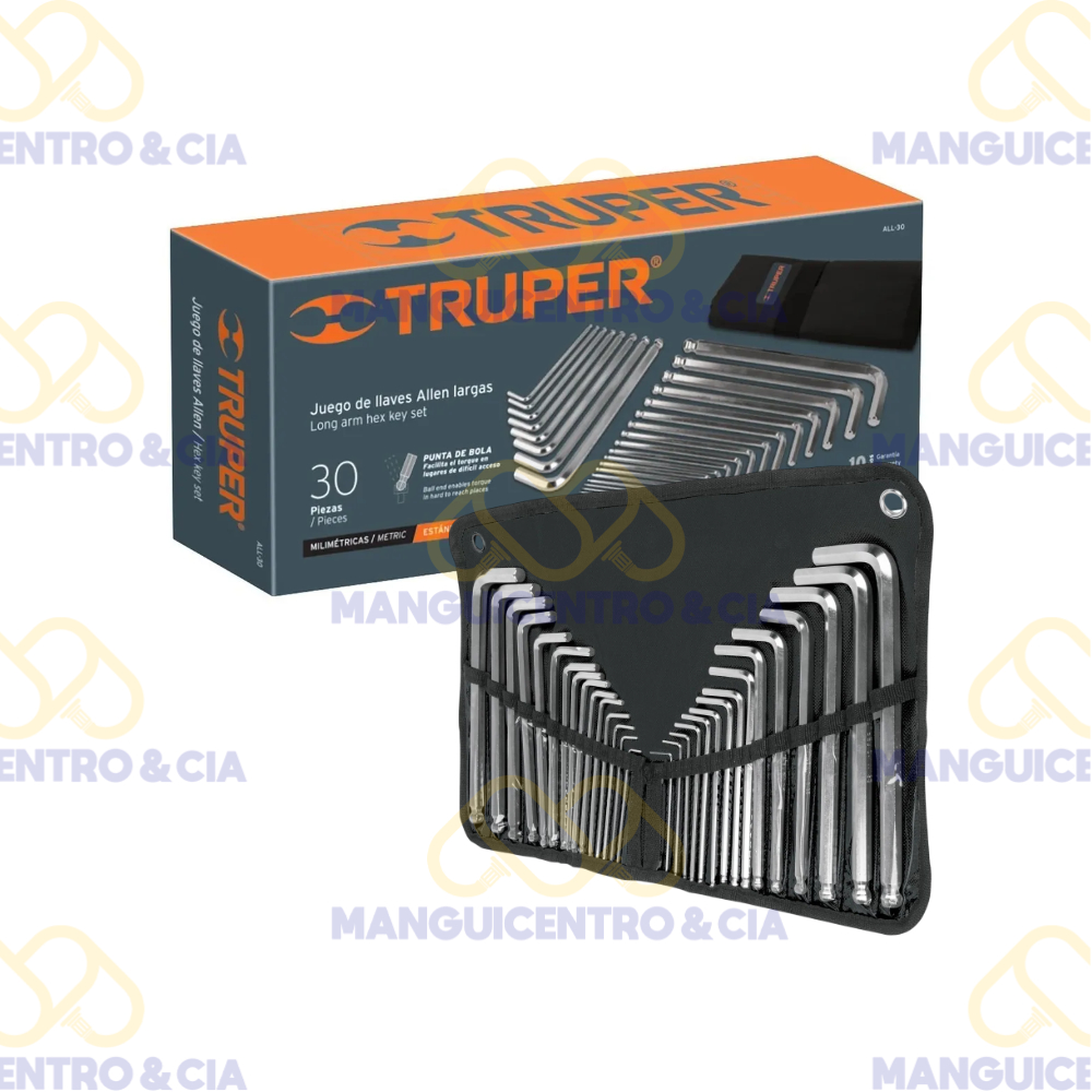 Juego 30 Llaves Allen Largas Std y Mm Punta Bola Truper